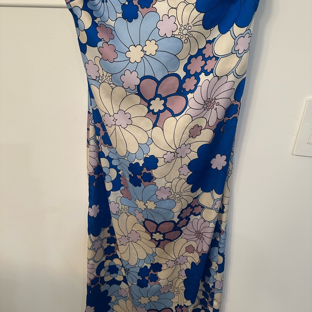 Zara Blue White Pink Floral Strapless Maxi Dress - Picture 8 of 10